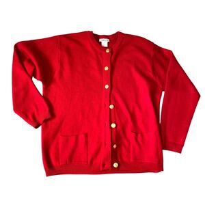 Talbots Women's Vintage Red Wool Cardigan, Gold Buttons, XL